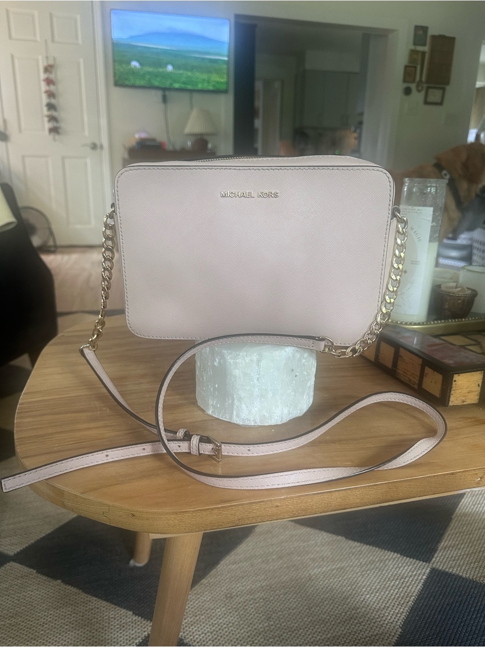 MICHAEL KORS Blush Pink 6x9.5 Chain Crossbody few marks outside pen marks inside